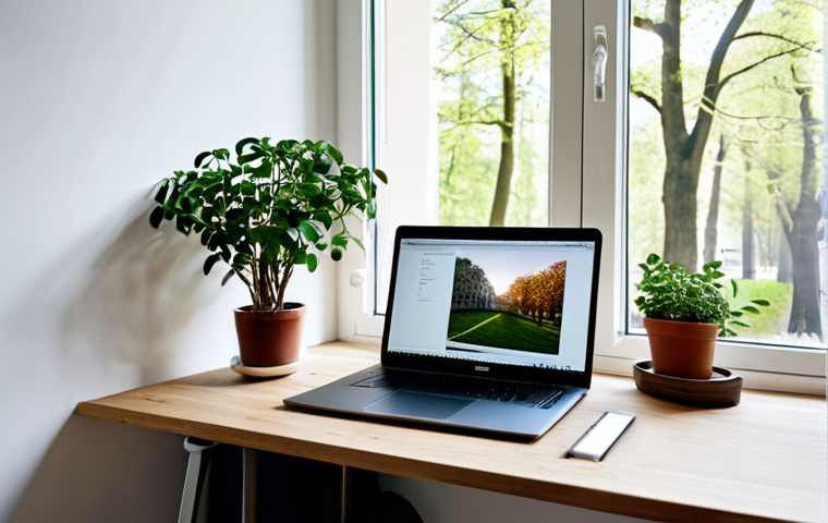 **

"A well-organized and inspiring workspace in Berlin, Germany. Desk is clean with a laptop, notebook, and a cup of coffee. Natural light streaming through a window overlooking a park. A small indoor plant adds a touch of nature. The overall atmosphere is calming and conducive to creative thinking. fully clothed, appropriate content, safe for work, professional, perfect anatomy, natural proportions, high quality"

**