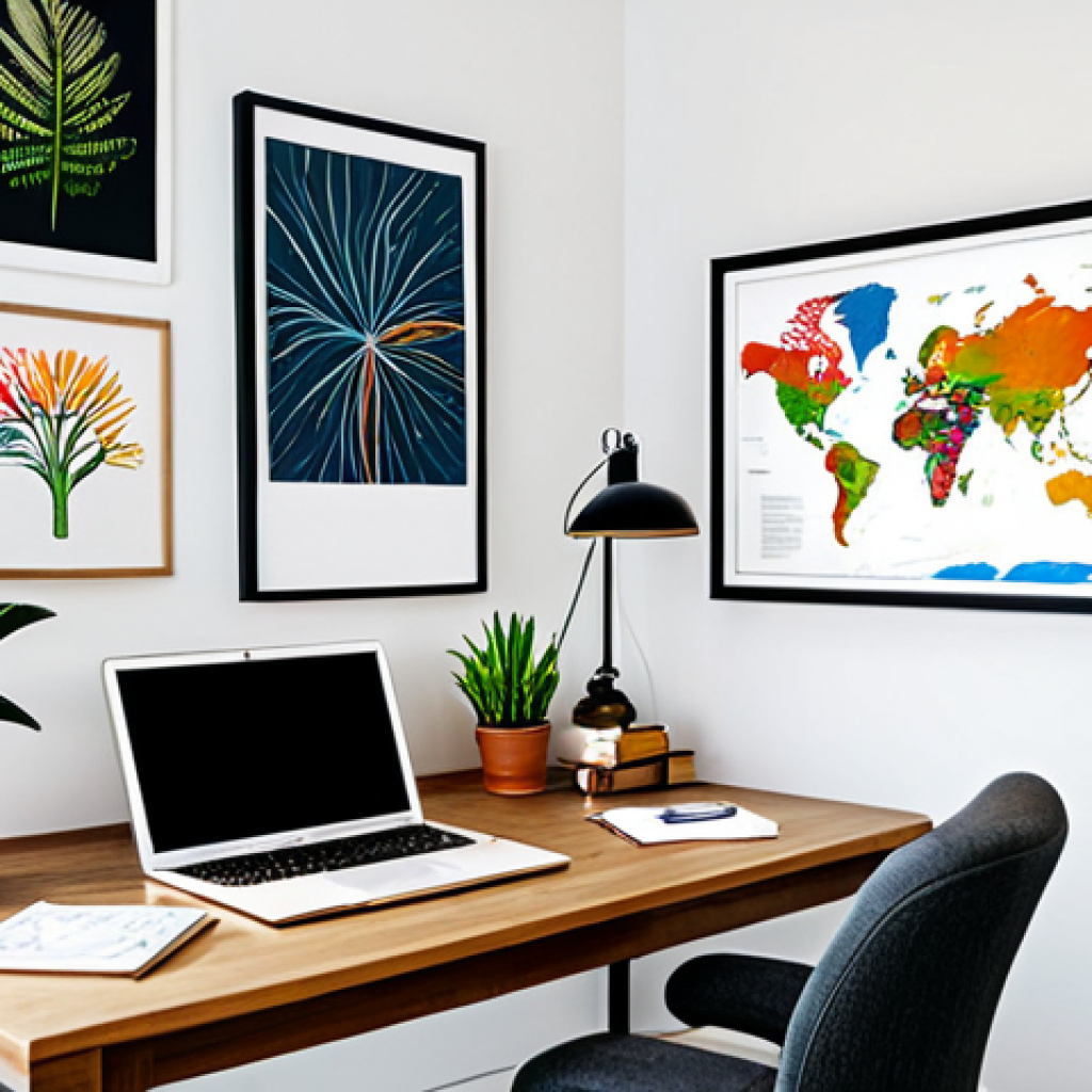 **

"A bright and airy home office, desk adorned with plants and inspiring art prints, a fully clothed individual thoughtfully gazing at a mind map filled with colorful ideas, perfect anatomy, natural proportions, safe for work, appropriate content, professional, well-lit, family-friendly"

**