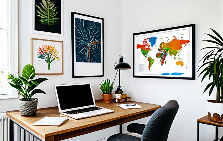 **

"A bright and airy home office, desk adorned with plants and inspiring art prints, a fully clothed individual thoughtfully gazing at a mind map filled with colorful ideas, perfect anatomy, natural proportions, safe for work, appropriate content, professional, well-lit, family-friendly"

**