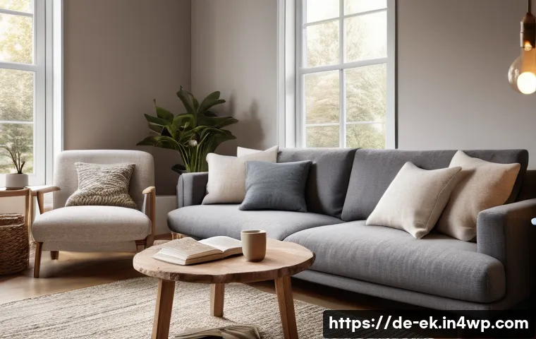 아이디어 생성의 문화적 접근 - A serene and inviting living room interior designed in the "Hygge" aesthetic. The room is bathed in ...