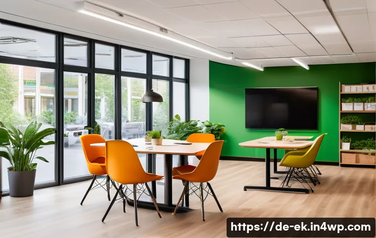 아이디어 생성과 조직 내 창의성 증진 - A modern, bright creative workspace in a German office setting, featuring large windows with abundan...