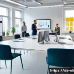 아이디어 생성에 있어 고객의 역할 - A modern corporate innovation workshop scene in a bright, spacious office in Germany, featuring a di...