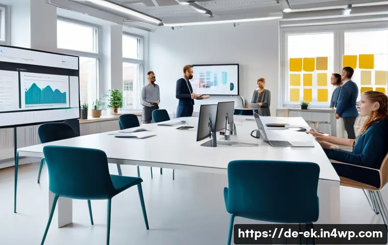 아이디어 생성에 있어 고객의 역할 - A modern corporate innovation workshop scene in a bright, spacious office in Germany, featuring a di...